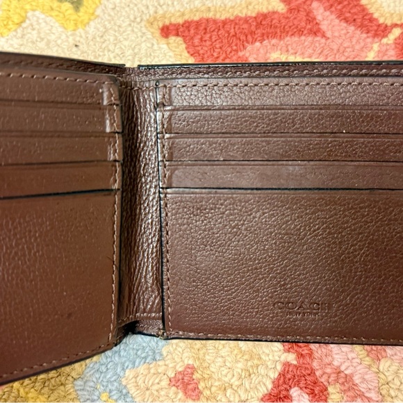 COACH Unisex Dark Brown Pebbled- Textured Leather Bifold Compact Wallet - Picture 11 of 16